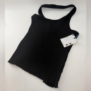 Simon Miller Hano Asymmetrical Halter Ribbed Knit Tank In Black
